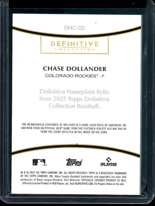 2025 Topps Definitive Chase Dollander Nameplate Relic 1/1 #DNC-CD Rockies — image 2
