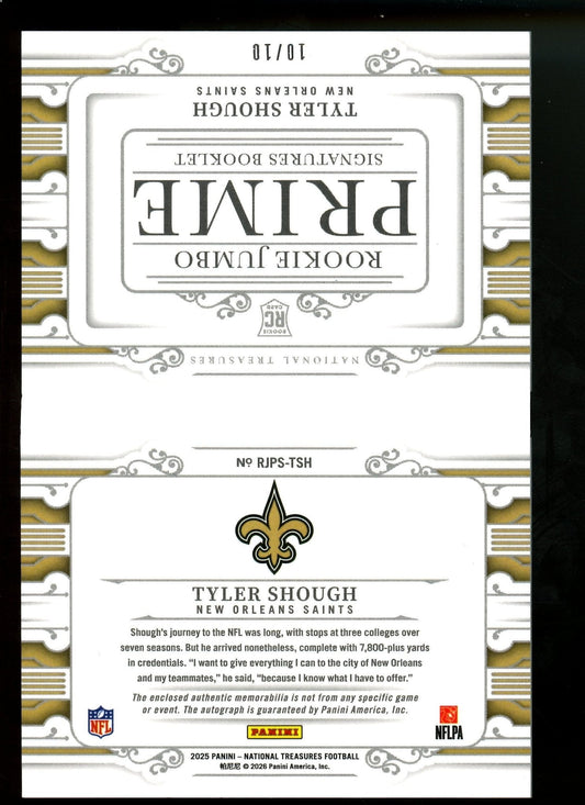 2025 Panini National Treasures Tyler Shough Rookie Jumbo Prime Signatures Booklet /10 Saints — image 2