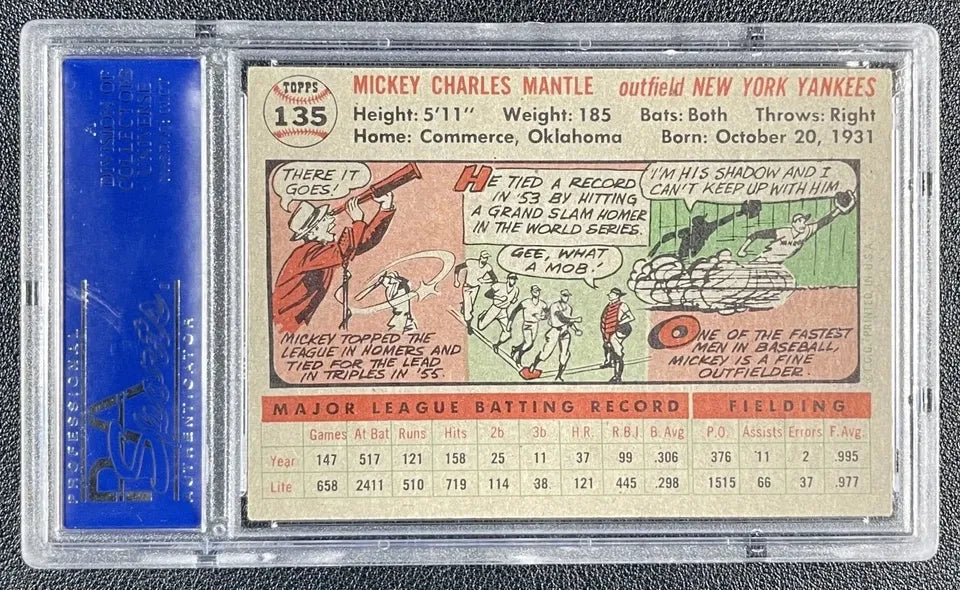 1956 Topps #135 Mickey Mantle Gray Back PSA 5 EX – New York Yankees Baseball Card