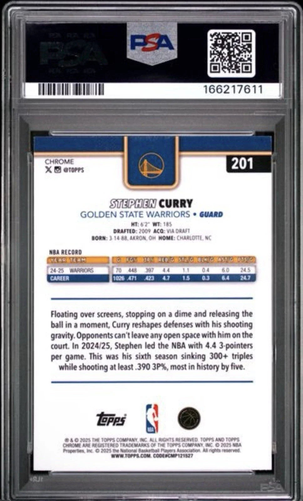 Betterworld- Stephen Curry 2025-26 Topps Chrome Refractor PSA 10 ππ