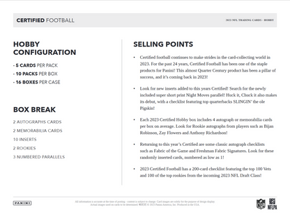 2023 Panini Certified Football Hobby 16 Box Case