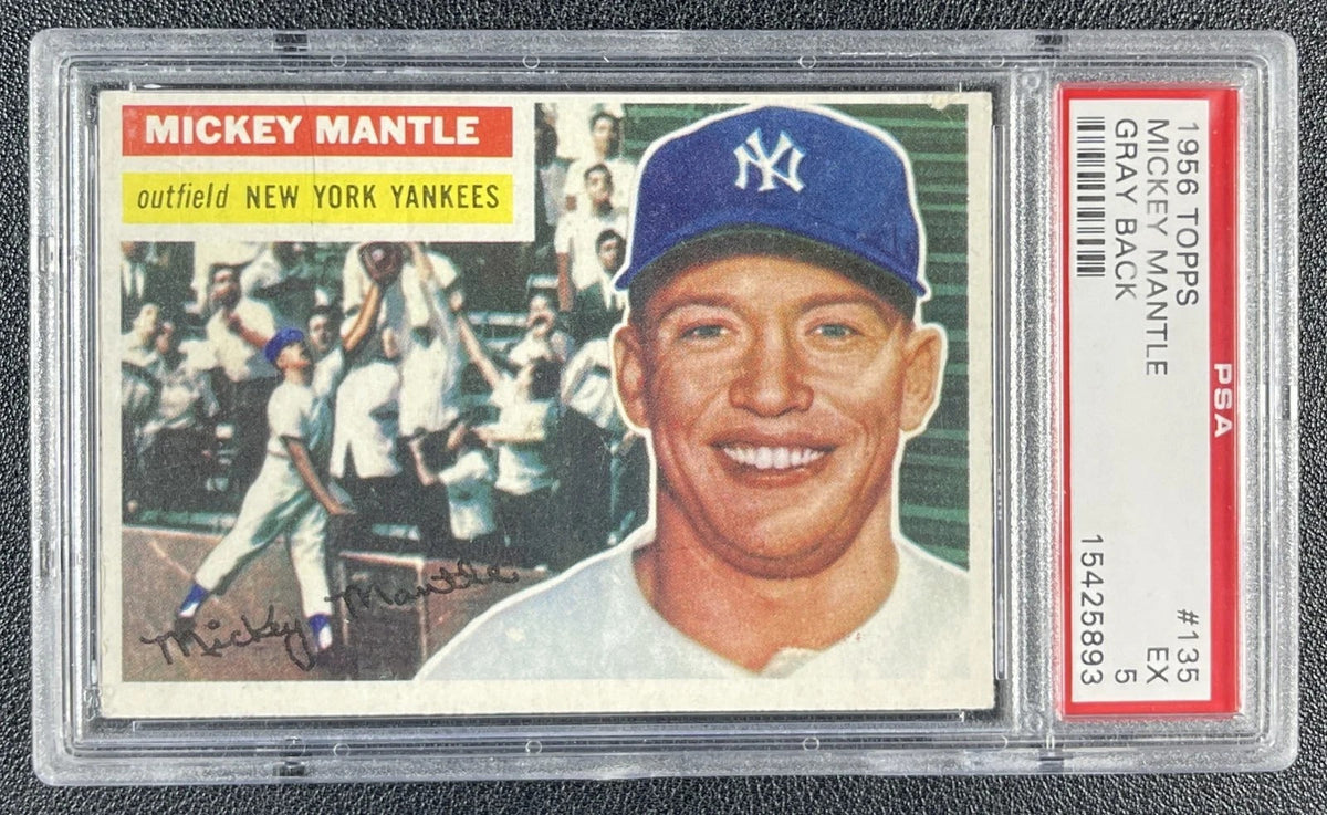 1956 Topps #135 Mickey Mantle Gray Back PSA 5 EX – New York Yankees Baseball Card
