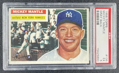 1956 Topps #135 Mickey Mantle Gray Back PSA 5 EX – New York Yankees Baseball Card