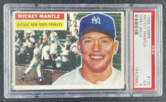 1956 Topps #135 Mickey Mantle Gray Back PSA 5 EX – New York Yankees Baseball Card