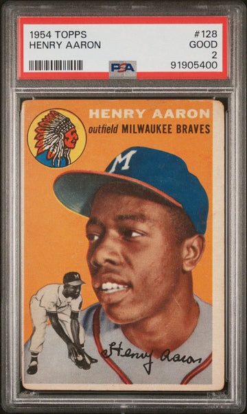 1954 Topps #128 Hank Aaron Rookie Card PSA 2 GD Braves HOF RC