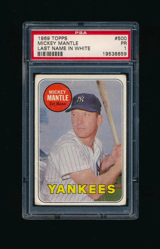 1969 Topps Mickey Mantle #500 White Letter SP Rare Short Print Yankees Card PSA 1