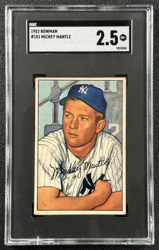 1952 Bowman #101 Mickey Mantle Yankees Baseball Card SGC 2.5