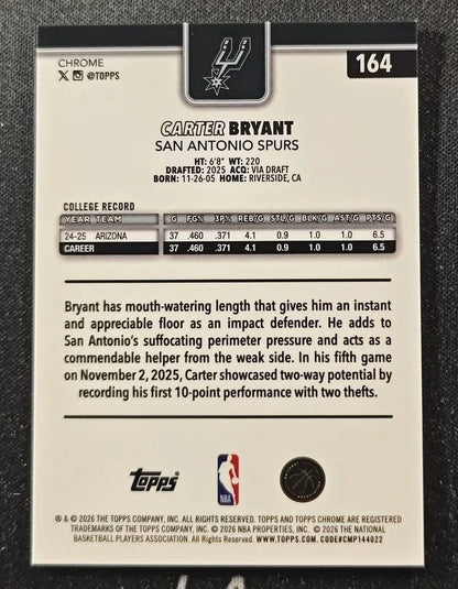 Betterworld - Carter Bryant 2025-26 Topps Chrome Update RC #164 Frozenfractor SSP